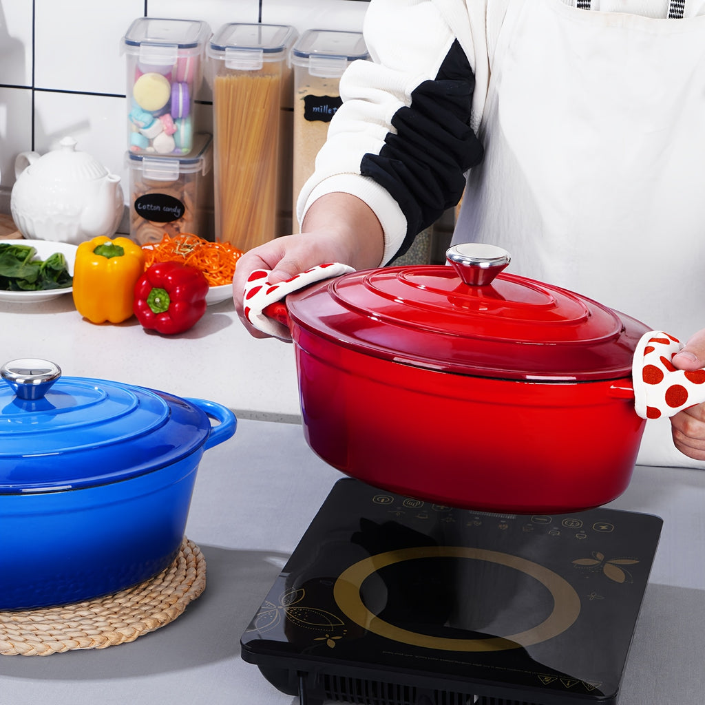 4.5\u002F6.5QT Cast Iron Dutch Oven Pot With Lid And Oven Mitt, Enameled Cast Iron Dutch Oven With Dual Handles, High-capacity Oval Cast Iron Enamel Pot For Cooking, Bread Baking And Other Cooking Methods Suitable For Family Kitchen Dining
