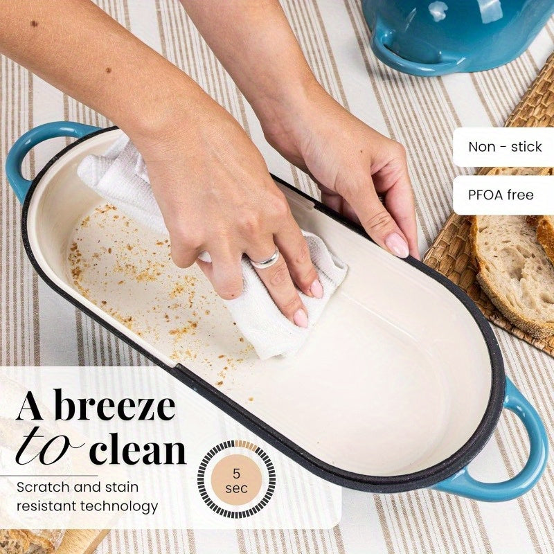 Heavy-Duty Enamelled Cast Iron Bread Loaf Dutch Oven Pot with Lid - Large Rectangular 13.39inch\u002F16.14inch-like (6.3inch Wide) Oven-Safe Baking Pan, Non-Stick 3-Layer Enamel Coating, Moisture Lock Lid & Induction Compatible for Sourdough, Bread