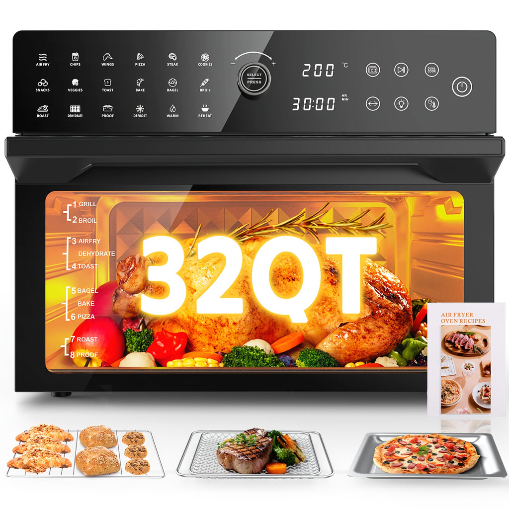 32QTOversized French Door Air Fryer Toaster Oven Combination, Featuring 20 Cooking Functions And Digital Control, Compatible with 13\