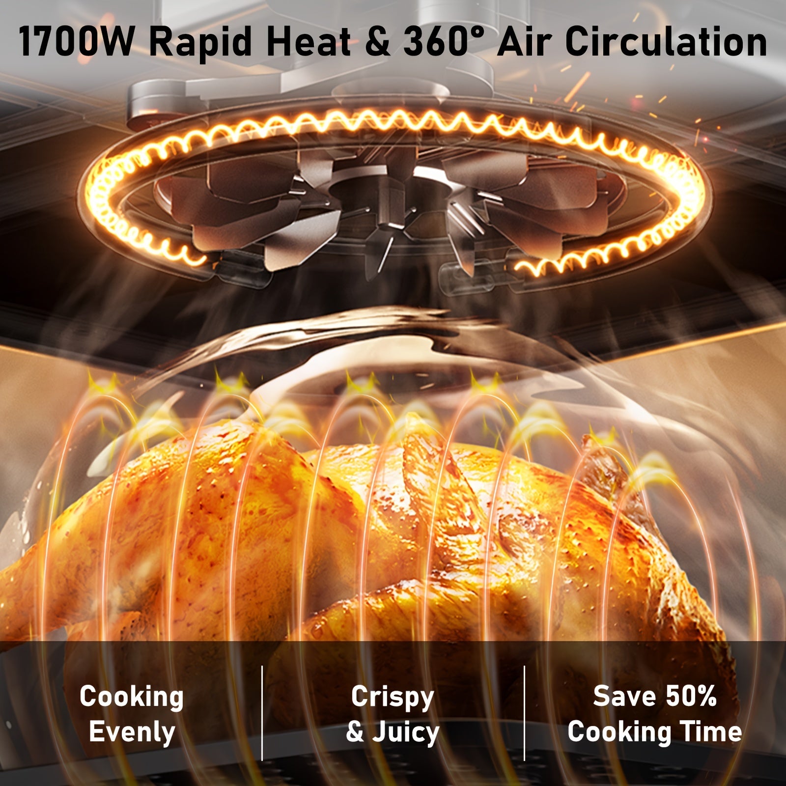 Bluebow 12QT Extra Large Convection Countertop Oven, Air Fryer Toaster Oven Combo, Roast, Bake, Broil, Reheat, Fry Oil-Free, Stainless Steel, LED Digital Touchscreen, Visible Window, Healthy Cooking, Space-Saving Design, Black